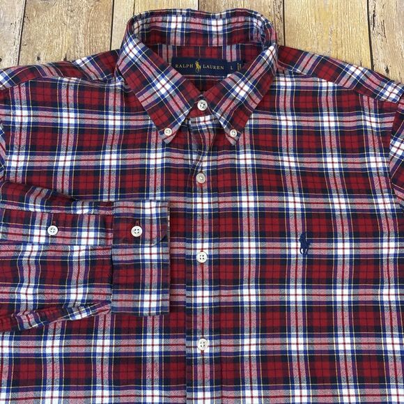 Polo Ralph Lauren Tartan Plaid Shirt Large Red Button Down Long Sleeve - Picture 1 of 6